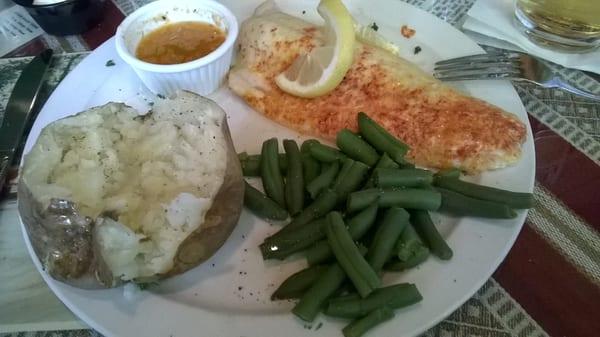 Garlic walleye with baked potato