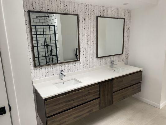 Floating vanity.  Bathroom remodel