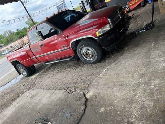 A ram Dually about to install new set of wheels