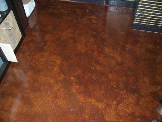 Close-up of concrete stain in a hair parlor.