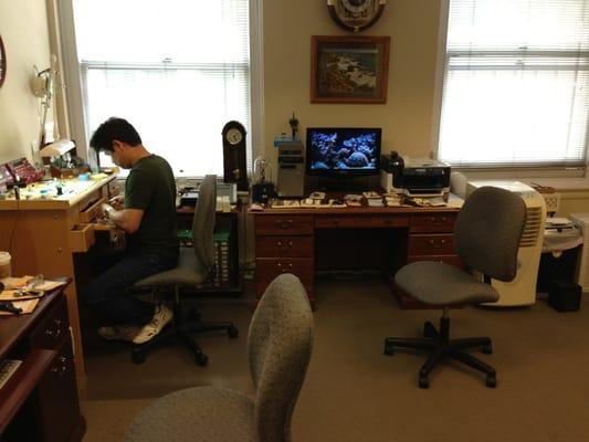 Jerry at work fixing my girlfriend's watch.