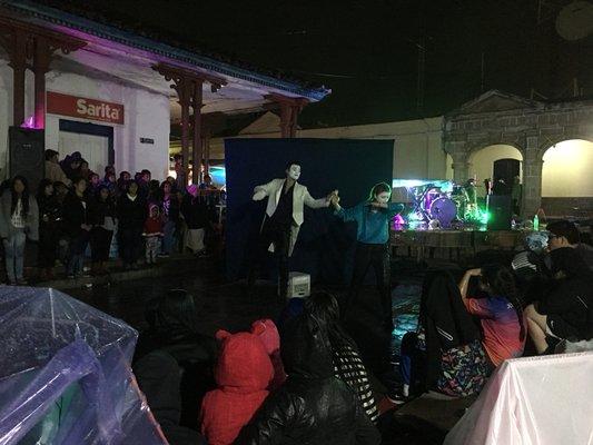 Public presentation in a town square