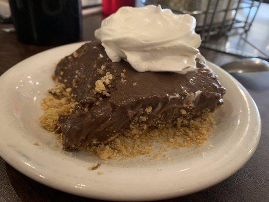 Chocolate Pie with graham cracker crust. Good