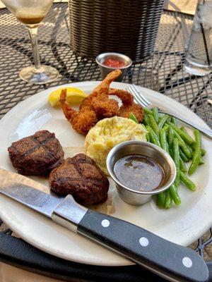 Steak Medallions with Candied Garlic Sauce and Portobello Mushrooms + Panko Fried Shrimp