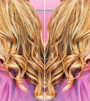 Loose tousled waves with warm summer blonde!