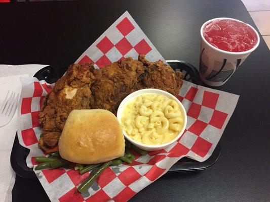 3 piece chicken combo with 2 sides and drink = $7.95