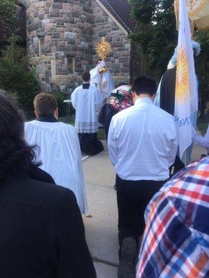 The Exposition and first blessing with the Blessed Sacrament on Corpus Christi outside St Thomas the Apostle.