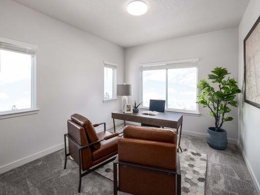 Office room with carpet flooring