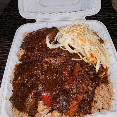 Stew Steak, rice and peas