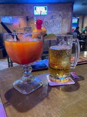 Texas strawberry margarita and a ice cold Pacifico Cerveza. Salud!