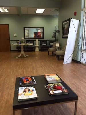 Waiting area with plenty of magazines