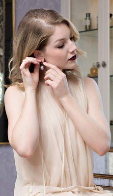 Pearl Earrings by Margo Morrison worn with a handmade silk sleeveless blouse