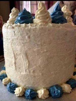 White and Blue Banana Cream 3 layer cake