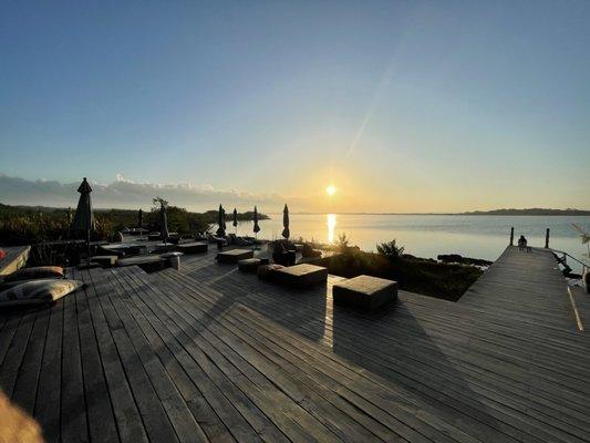 Sunrise views from the deck at Habitas Bacalar.  We spent a lot of time here enjoying great vibes and soaking up the sun!