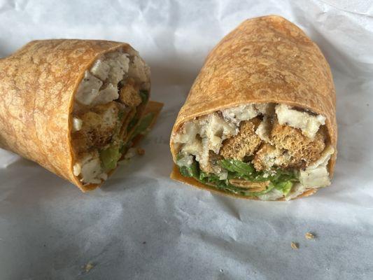 Chicken Caesar on tomato basil wrap