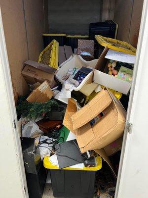 Our stuff ransacked and strewn about. They also went to the units on either side. So they used our boxes to climb around.