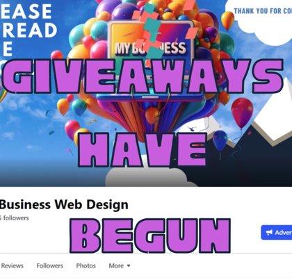 Follow the Facebook Page to participate in the grand opening giveaways!

https://www.facebook.com/mybusinesswebdesign