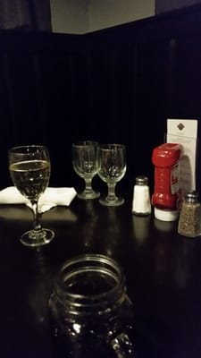 The last guest's glasses for us to use or look at during our meal...