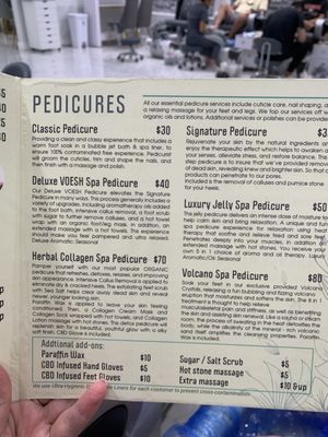 Pedicure prices and explanations