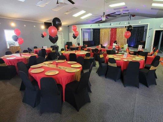 We provide hourly only rental or full service event planning.