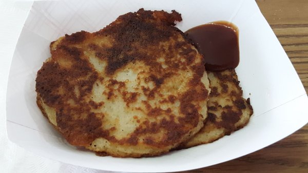 Flavorless, freezing cold sorry potato pancake!