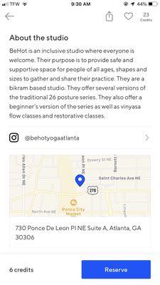 Location from ClassPass app