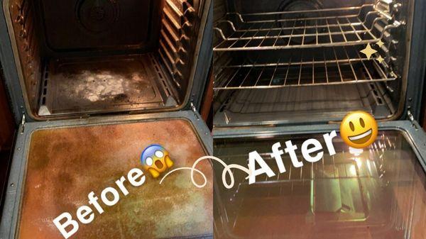 Full House Deep clean/ Move Out cleaning is a success! Just take a look at this before and After oven Cleaning picture.