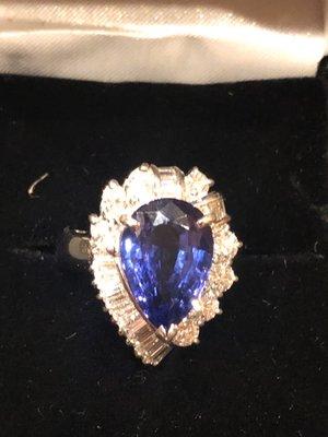 Tanzanite and diamond ring in platinum