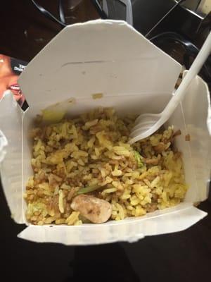 Veggie fried rice .. Minus the veggies I guess.. Asked for spicy was told ok.. But ignored .. More like dried fried rice..