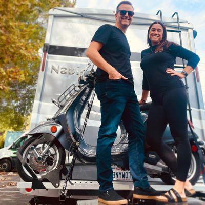 RevMoto is a registered Versahaul (hitch-mounted moto carrier) reseller, so you can take your favorite scooter with you behind your RV.