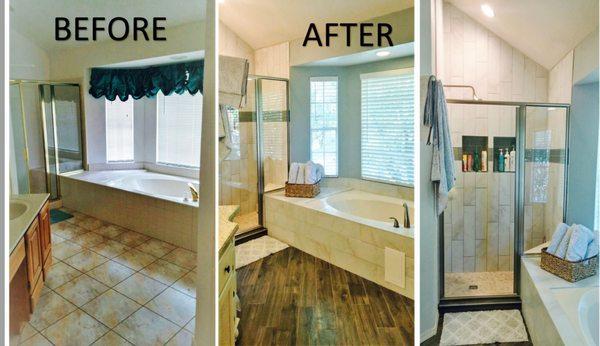 BATHROOM REMODEL - WALK IN SHOWER, HARD WOOD FLOORING, VANITY,BATHTUB