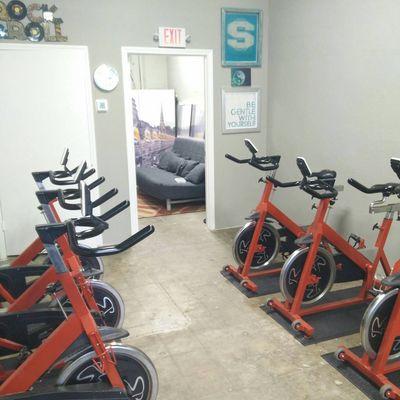 Spin bikes for cardio intervals during Fitness Fusion classes