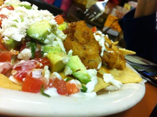 Nachos Grande with pescado frito! (Fish - fried mahi mahi)