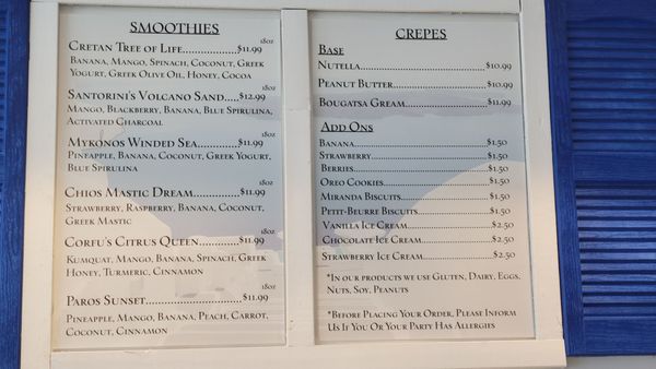 Crepes menu