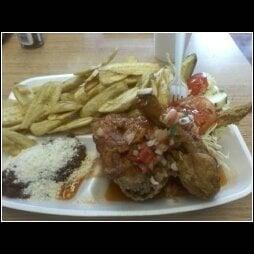 Fried chicken plantain beans with cheese