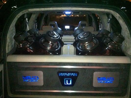 Eight 10's in a custom fiberglass enclosure.