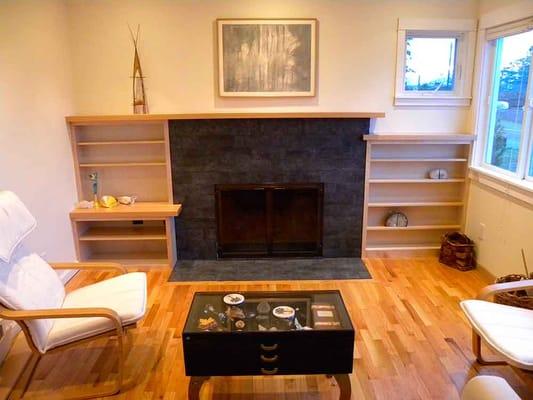 Maple display shelves with beech mantels