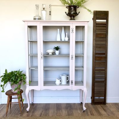 This antique, curio cabinet will bring lots of character to your French Provincial, country style farmhouse kitchen or dining room.