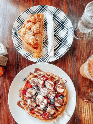 A half moon chicken and waffles and a full moon custom waffle!