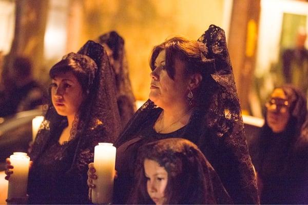 Procesión del Silencio- woman mourning after the death of Jesus Christ