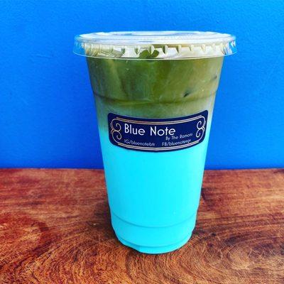 Matcha Blue Note! Blueberry hazelnut latte with green tea