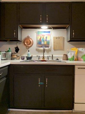 Nice dark cabinets and good kitchen lighting!