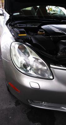 Headlight restoration; before and after.