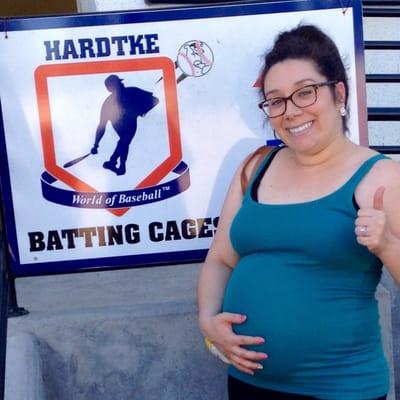 Slow pitch softball + preggers = Future baseball player