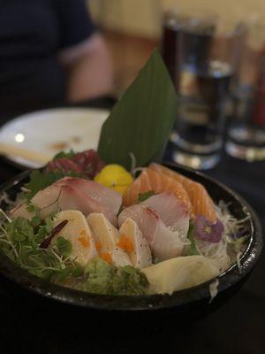 Chef's Sashimi selection was worth every penny. The fresh fish melts in your mouth. Served with wasabi, pickled wasabi, and ginger.