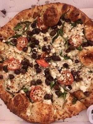 Alexander The Greek Pizza in a large 14" with extra Greek olives