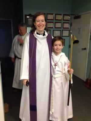 Rev. Jennifer and an acolyte