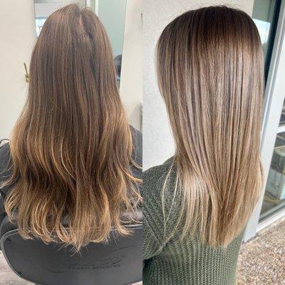 Before/after - ashy beige balayage