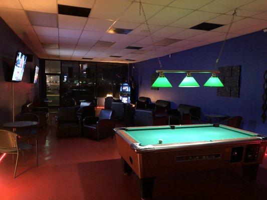 Shoot pool, jam to your favorite tunes, and chill while you watch the games.