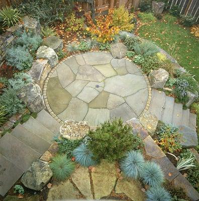 Bluestone Treads,  Variegated Standing Broken Paving, and Halcombe cobbles